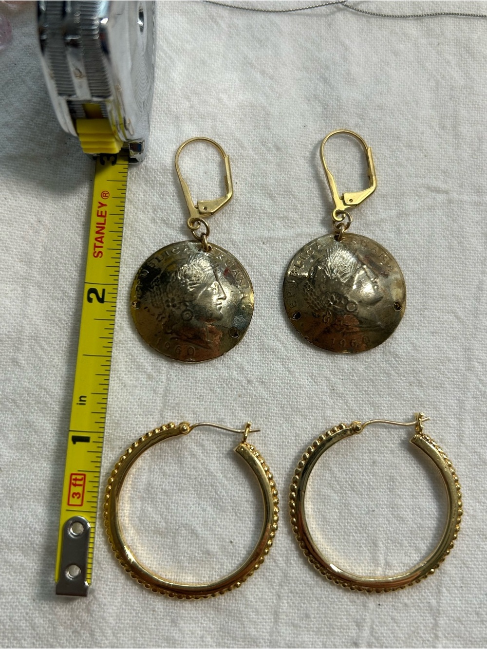 Gold-Tone Coin Drop Earrings & Textured Hoop Set - Gold